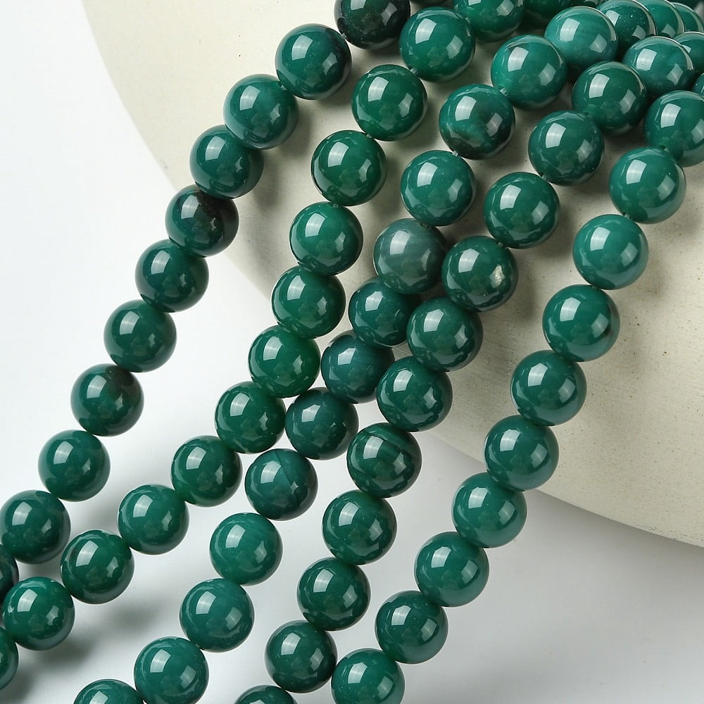 Round Natural Agate Bead Strands Dyed Heated Dark Green 8mm Hole: 1mm 49pcs/strand 15.74 inch