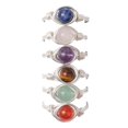 thumbnail image 1 of Round Natural Amethyst/Green Aventurine/Carnelian/Rose Quartz/Tiger Eye/Lazuli Finger Ring Copper Wire Wrap Jewelry for Women 8mm Inner Diameter: 18mm, 1 of 6