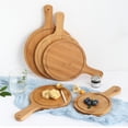 thumbnail image 1 of Round Natural Bamboo Wooden Pizza Tray with Handle Homemade Pizza Bread Tray Cutting Board Chopping Household Use Wash Wood Tray, 1 of 7