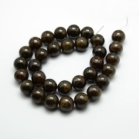 Round Natural Bronzite Beads Strands Coffee 8~9mm Hole: 1mm 44~46pcs/strand 15inch
