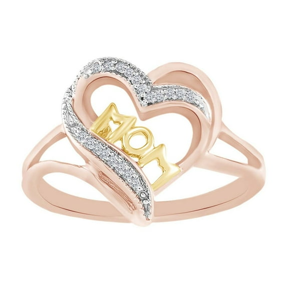 AFFY Round Natural Diamond Accent Two Tone Mom Heart Ring In 10K Solid Rose Gold-7.5