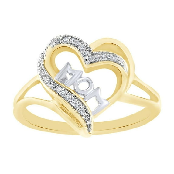 AFFY Round Natural Diamond Accent Two Tone Mom Heart Ring In 10K Solid Yellow Gold-5.5