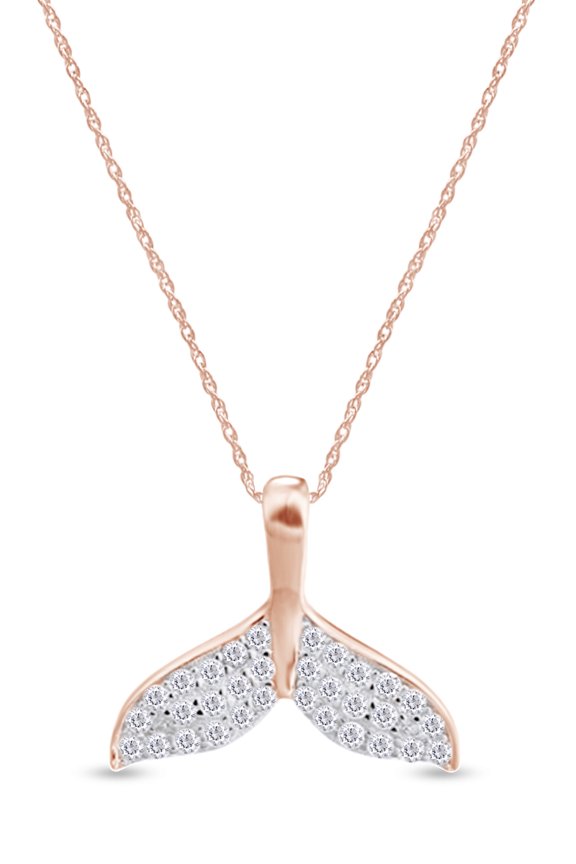 Round Natural Diamond Accent Whale Dolphin Tail Pendant Necklace in 14k Rose Gold Over Sterling Silver