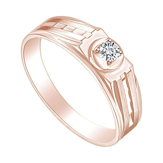AFFY Round Natural Diamond Mens Solitaire Engagement Ring 14k Solid Rose Gold (I-J Color, I2-I3 Clarity, 0.14 Cttw) Ring Size-12