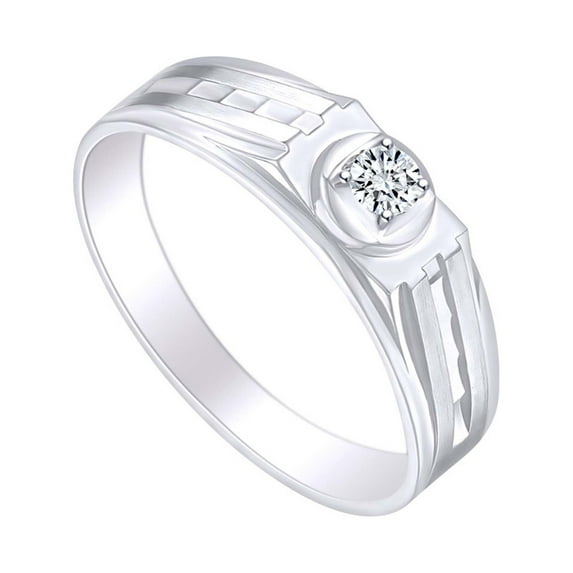 AFFY Round Natural Diamond Mens Solitaire Engagement Ring 14k Solid White Gold (I-J Color, I2-I3 Clarity, 0.14 Cttw) Ring Size-13.5