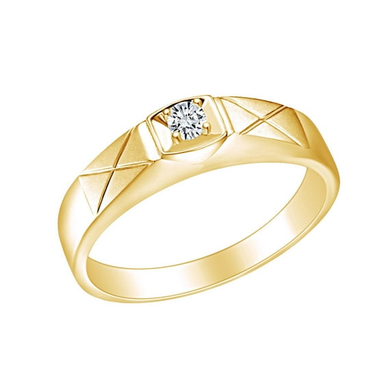 AFFY Round Natural Diamond Mens Solitaire Engagement Ring 14k Solid Yellow Gold (I-J Color, I2-I3 Clarity, 0.10 Cttw) Ring Size-8.5