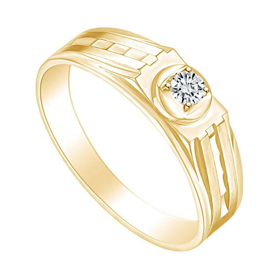 AFFY Round Natural Diamond Mens Solitaire Engagement Ring 14k Solid Yellow Gold (I-J Color, I2-I3 Clarity, 0.14 Cttw) Ring Size-9