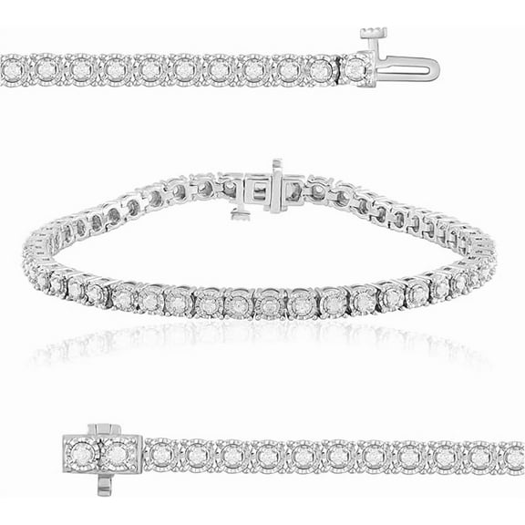 Round Natural Diamond Tennis Bracelets for Women | Flash-plated Sterling Silver Bracelet | Sterling Silver