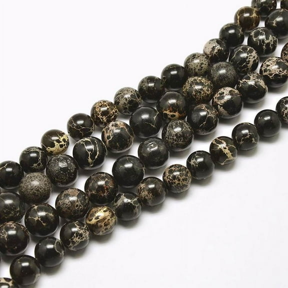 Round Natural Imperial Jasper Beads Dyed Black 6mm Hole: 1mm about 66pcs/strand 15.7 inch.