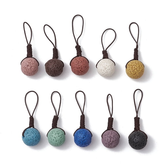 Round Natural Lava Rock Pendant Decorations Nylon Thread Hanging Ornaments Mixed color 45~47mm