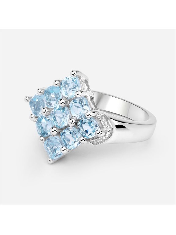 Round Natural Sky Blue Topaz Cluster 925 Sterling Silver Valentines Day Gifts Ring