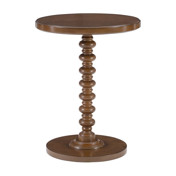 Round Natural Wood Turned Spindle Pedestal Side Accent Table