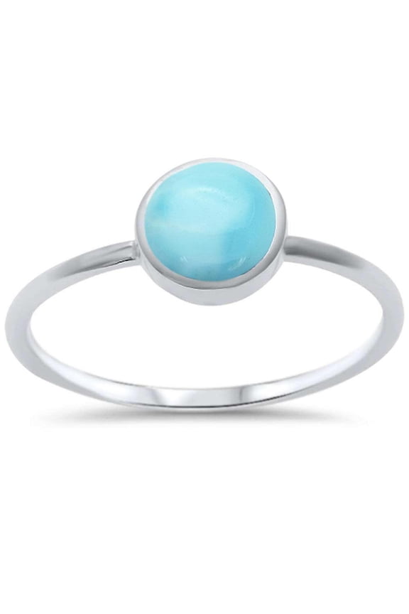 Round Natural larimar Classic Ring Sterling Silver Size 8