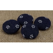 Round Navy Blue Chambray Fabric Covered Decorative Scrapbooking Sewing Craft Buttons - Pack of 50 Pieces