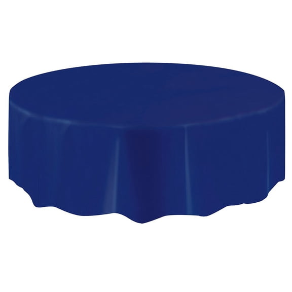 Round Navy Blue Plastic Tablecloth, 84"