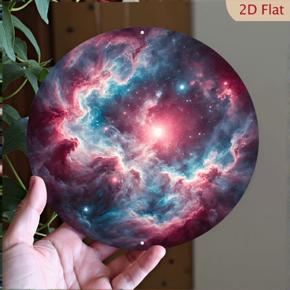Round Nebula Wall Art, 8x8 Inch Aluminum Metal Print, Celestial Cosmic Dust Space Decor, Modern Abstract Galaxy Circular Wall Hanging for Living Room Bedroom
