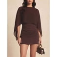 thumbnail image 1 of Round Neck Batwing Sleeve Dress with Patchwork Detail and Ruched Front, 1 of 4