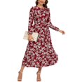 thumbnail image 1 of Round Neck Bow Detail Floral Print Dress for Women Mid-Calf Length Red X-Large, 1 of 4
