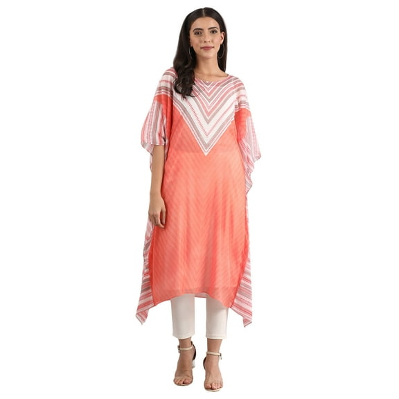 Round Neck Kaftan Kurta - Peach Bud-Large