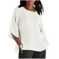 thumbnail image 1 of Round Neck Linen Shirts for Women 3/4 Length Sleeve Tunic Tops Casual Loose Fit Pullover Tees 2025 Summer Fashion Blouse, 1 of 8