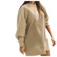thumbnail image 1 of Round Neck Long Sleeve Dress for Women, Women Casual Fashion Solid Color Loose Pullover Sweater Long Sleeve Round-Neck Dresses Casual Dress, 1 of 7