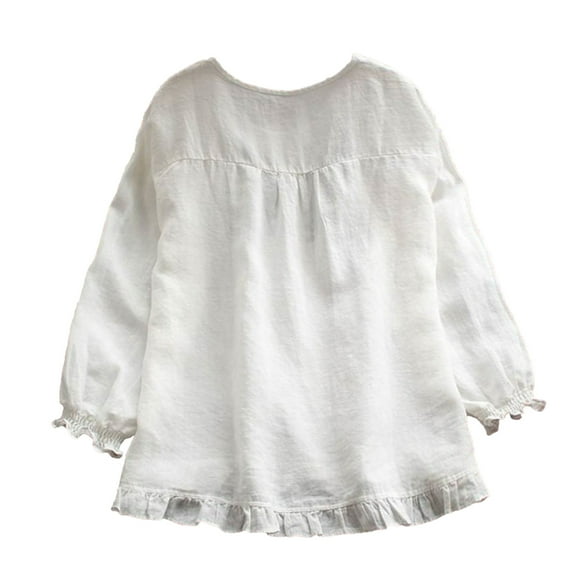 Round Neck Long Sleeve Irregular Frill Loose Solid Color Top For Women