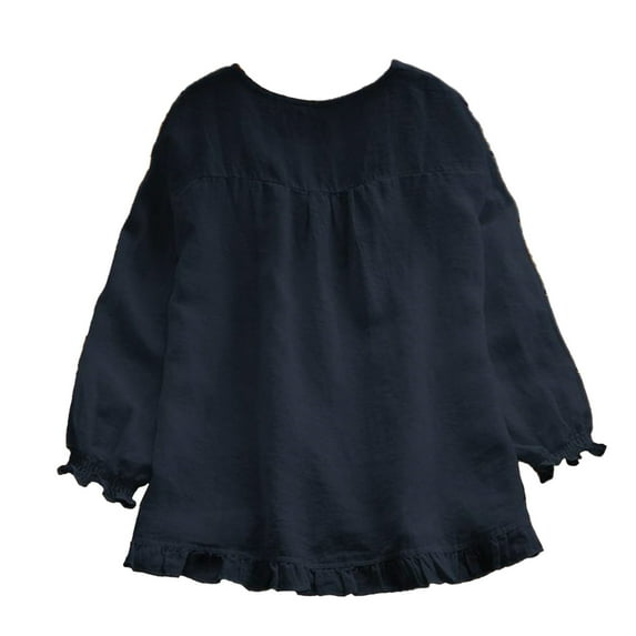 Round Neck Long Sleeve Irregular Frill Loose Solid Color Top For Women