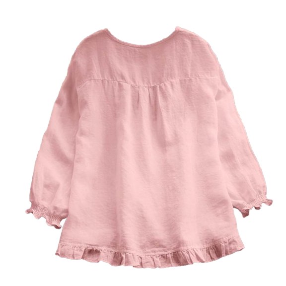 Round Neck Long Sleeve Irregular Frill Loose Solid Color Top For Women