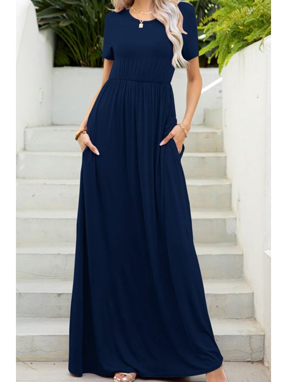 Round Neck Maxi Tee Dress with Pockets
