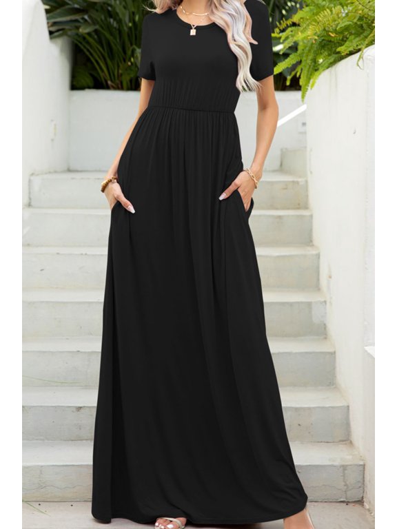 Round Neck Maxi Tee Dress with Pockets
