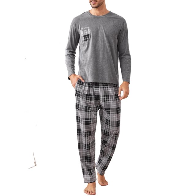 Round Neck Pajama Sets Long Sleeve Multicolor Men Loungewear Sets (Men's)