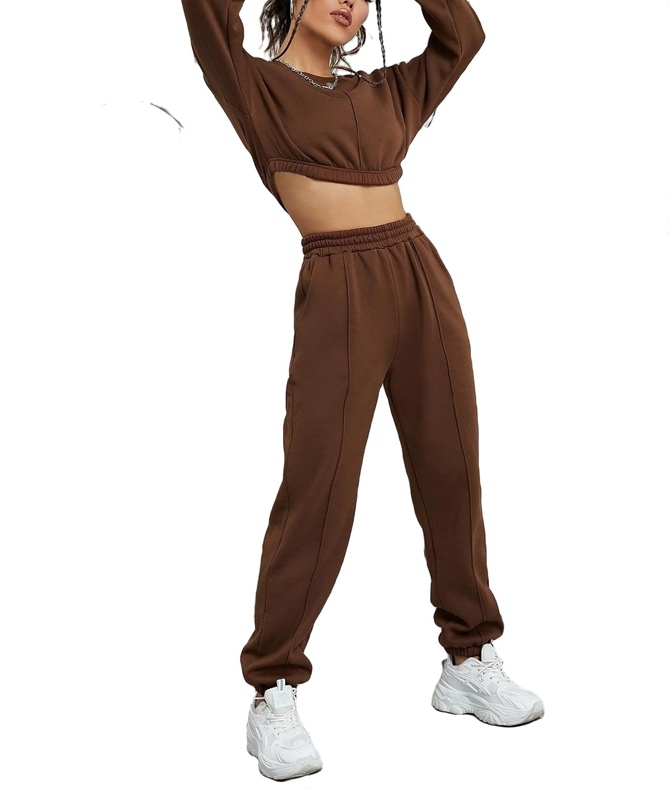 COFFEE Sequin Round Neck Long Sleeve Top and Shorts Set main image 0
