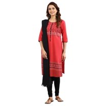 Round Neck Printed Kurta - Goji Berry-Small