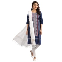 Round Neck Printed Kurta - Medieval Blue-Medium