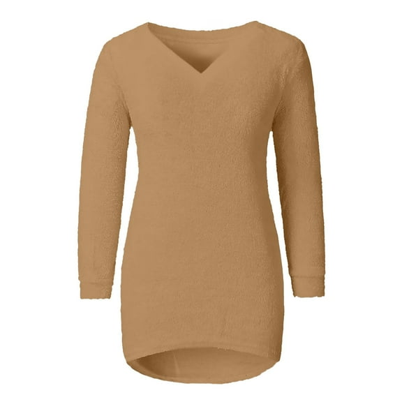 Round Neck Pullover Long Sleeve T Shirts Womens Fall Fashion Trendy Western Tops for Ladies Loose Tunic Plus Size Tops Solid Color Sweatshirts Yellow M
