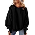 thumbnail image 1 of Round Neck Pullover for Women Loose Lambswool Casual Versatile Long Sleeve Top Fall Winter Sweatshirt Black L, 1 of 8