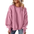 thumbnail image 1 of Round Neck Pullover for Women Loose Lambswool Casual Versatile Long Sleeve Top Fall Winter Sweatshirt Pink XL, 1 of 9