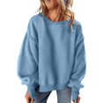 thumbnail image 1 of Round Neck Pullover for Women Loose Lambswool Casual Versatile Long Sleeve Top Fall Winter Sweatshirt Sky Blue M, 1 of 9