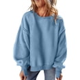 thumbnail image 1 of Round Neck Pullover for Women Loose Lambswool Casual Versatile Long Sleeve Top Fall Winter Sweatshirt Sky Blue XL, 1 of 9