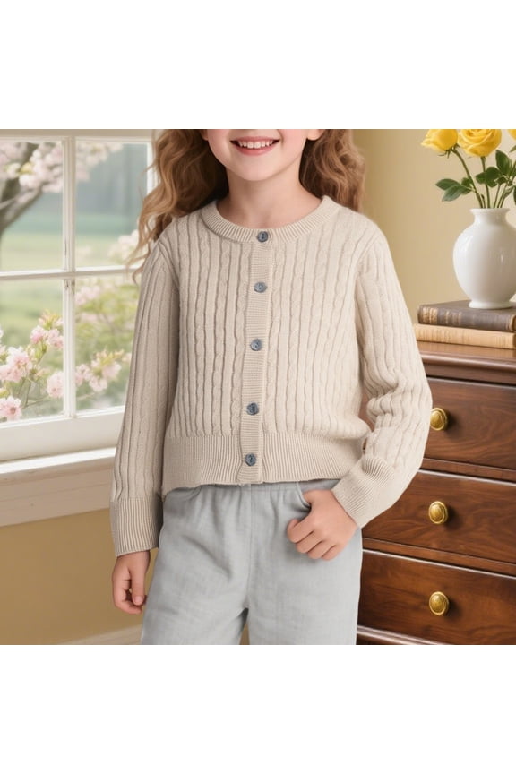 Round Neck Retro Linen Cardigan Knit Cardigan For Boys And Girls Cozy And Stylish Children’s Sweater For Little Ones