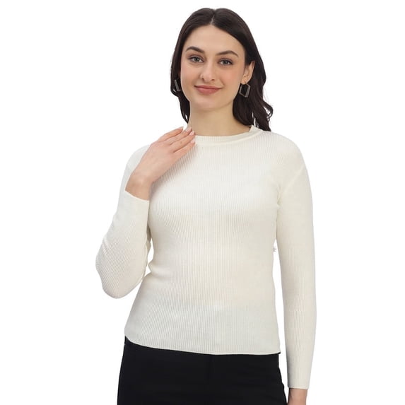 Cavardi Casual Women's Round Neck Ribbed Top – White | Free Size