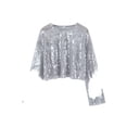 thumbnail image 1 of Round Neck Sequin Drop Shoulder Top for Women Silver Small, 1 of 4