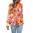 thumbnail image 1 of Round Neck Shirred Floral Print Peplum Long Blouse for Women White Small, 1 of 5