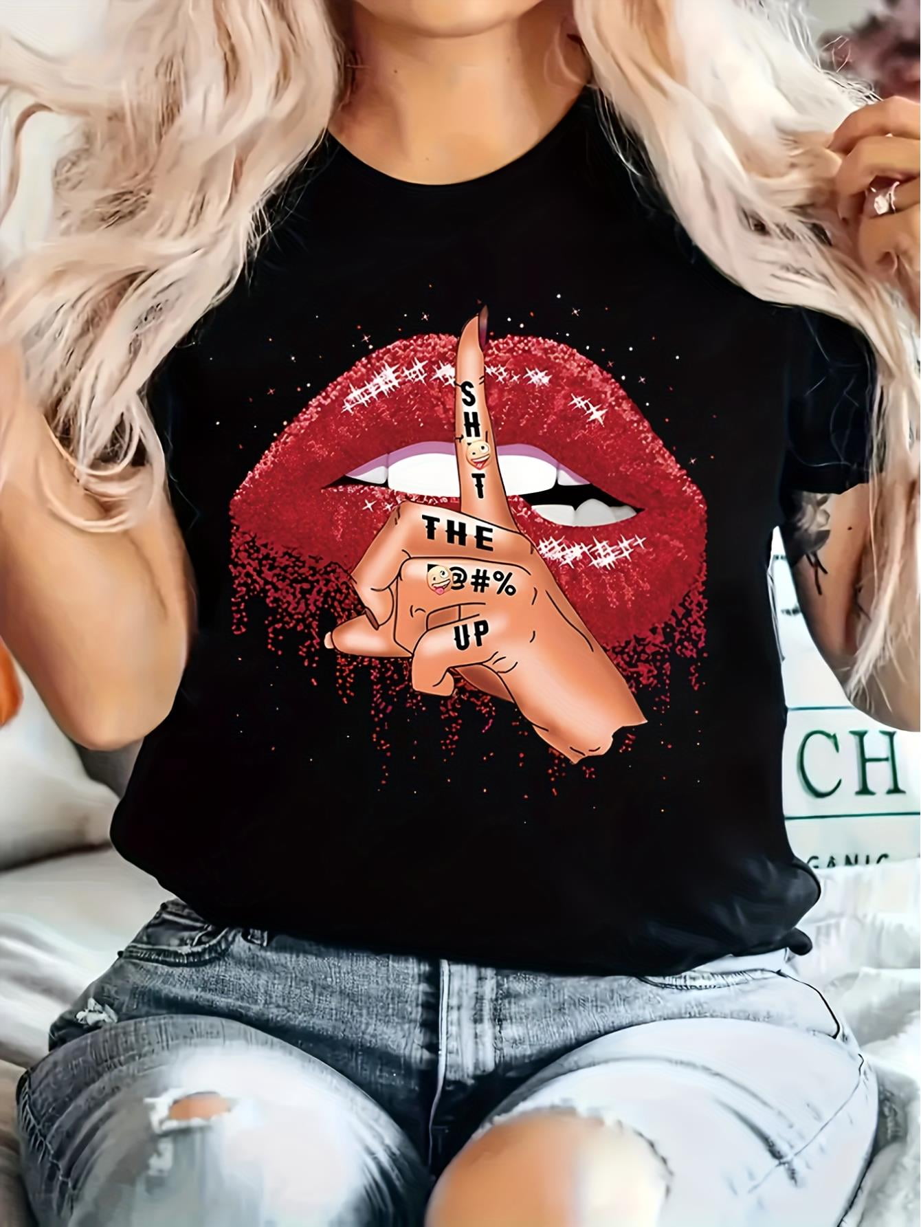 Round Neck Short Sleeve Casual Printed T-Shirt Top Women's Clothing, Casual Sports Tee