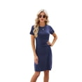 thumbnail image 1 of Round Neck Short Sleeve Dress Navy Blue S, 1 of 7