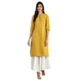 thumbnail image 1 of Round Neck Solid Kurta - Ceylon Yellow-Large, 1 of 5