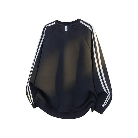 Round Neck Striped Hoodie Breathable Lightweight Sporty Casual Jumper Fit Contrast Striped Sweatshirt for workouts and Everyday Wear - Comfortable and Slim-Fit Men's Hoodie,Black,L