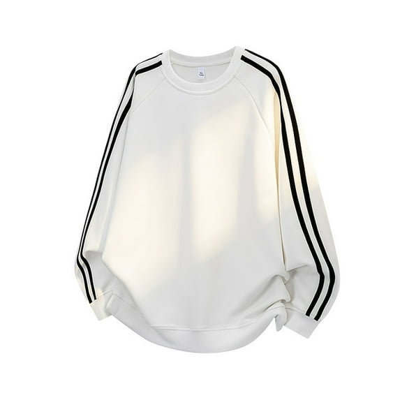 Round Neck Striped Hoodie Breathable Lightweight Sporty Casual Jumper Fit Contrast Striped Sweatshirt for workouts and Everyday Wear - Comfortable and Slim-Fit Men's Hoodie,White,2XL