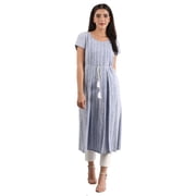 Round Neck Striped Liva Kurta - Blue-X Large