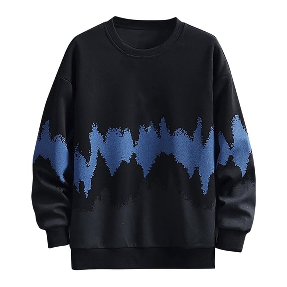 Round Neck Sweatshirts for Men Black Pullover Casual Long Sleeve Plus Size 4XL Up to 65% off!